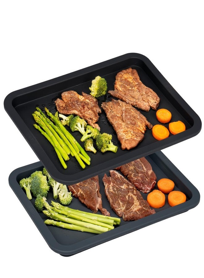 LYNG Silicone Serving Tray, 2PC BPA Free Grilling Prep And Serve Trays For Food Handling, Ideal For Grilling Gifts, Dishwasher Safe Grey And Black - Image 1