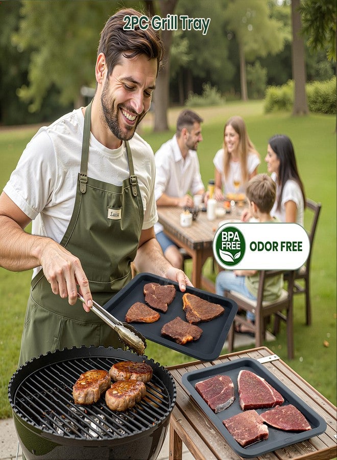 LYNG Silicone Serving Tray, 2PC BPA Free Grilling Prep And Serve Trays For Food Handling, Ideal For Grilling Gifts, Dishwasher Safe Grey And Black - Image 2