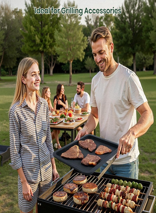 LYNG Silicone Serving Tray, 2PC BPA Free Grilling Prep And Serve Trays For Food Handling, Ideal For Grilling Gifts, Dishwasher Safe Grey And Black - Image 3