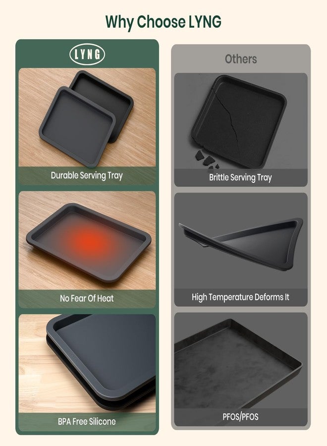 LYNG Silicone Serving Tray, 2PC BPA Free Grilling Prep And Serve Trays For Food Handling, Ideal For Grilling Gifts, Dishwasher Safe Grey And Black - Image 4
