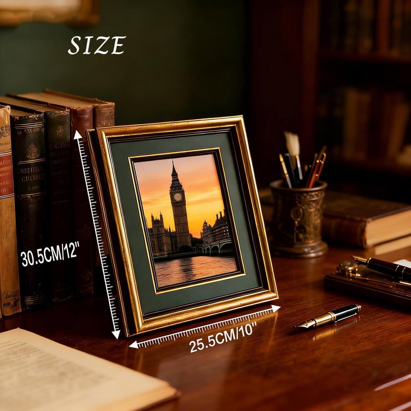 إطار صورة عتيق الطراز، مقاس 8×10 بوصة، مناسب للاستخدام على المكتب أو على الجدار، إطار صورة أنيق مصنوع من الراتنج مزين بتفاصيل رائعة، هدية فريدة لتزيين المنزل. - Image 3