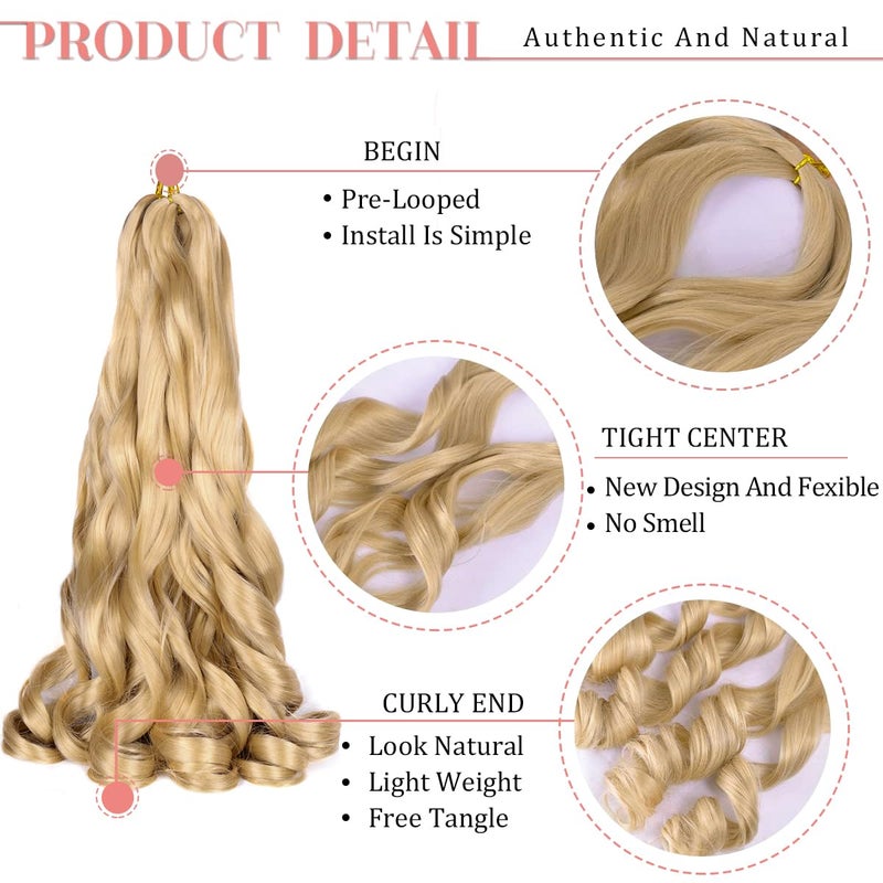 Luoyudu French Curl Braiding Hair 24 Inch Loose Wavy 8Pack Bouncy Curly Braiding Hair Extensions 75g/Pack #24 Blonde French Curl Synthetic Hair Extensions (#24,8pack,24 inch) - Image 3