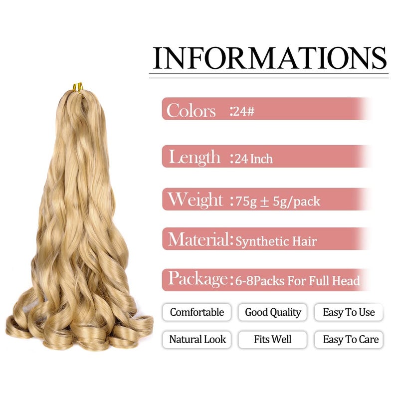 Luoyudu French Curl Braiding Hair 24 Inch Loose Wavy 8Pack Bouncy Curly Braiding Hair Extensions 75g/Pack #24 Blonde French Curl Synthetic Hair Extensions (#24,8pack,24 inch) - Image 2