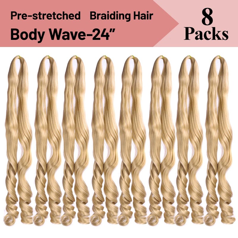 Luoyudu French Curl Braiding Hair 24 Inch Loose Wavy 8Pack Bouncy Curly Braiding Hair Extensions 75g/Pack #24 Blonde French Curl Synthetic Hair Extensions (#24,8pack,24 inch) - Image 4