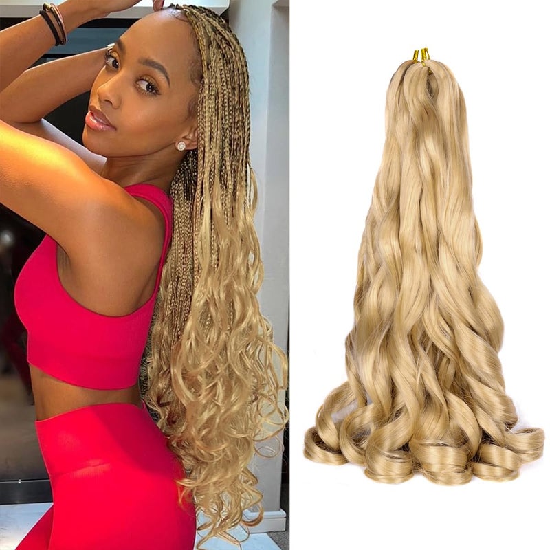 Luoyudu French Curl Braiding Hair 24 Inch Loose Wavy 8Pack Bouncy Curly Braiding Hair Extensions 75g/Pack #24 Blonde French Curl Synthetic Hair Extensions (#24,8pack,24 inch) - Image 1