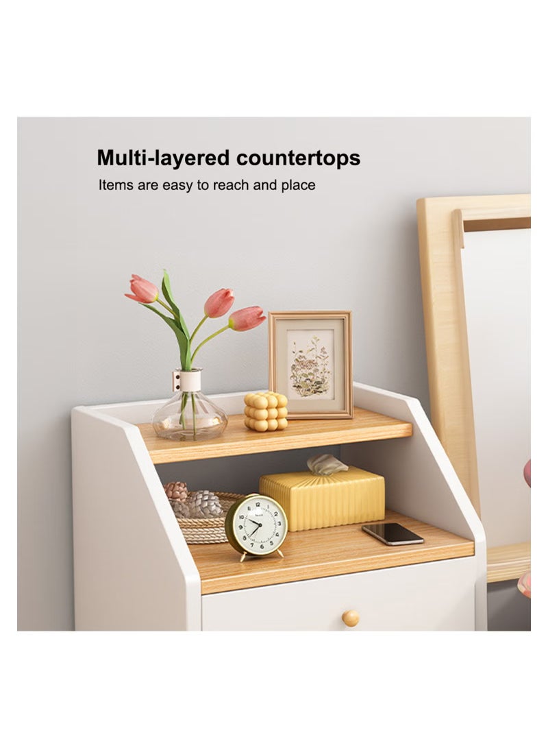 Beauenty Bed End Table for Bedroom Partitioned Storage with Drawers Side End Bedside Table Small Side Cabinet with Compartments - Image 2