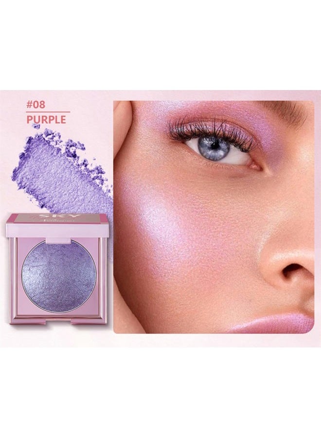MAEPEOR Face Highlighter Palette 8 Colors Shimmer Glitter Pearl Highlighter Powder Sparkly Diamond Highlighting Palette for Face Cheek (08 Purple) - Image 2