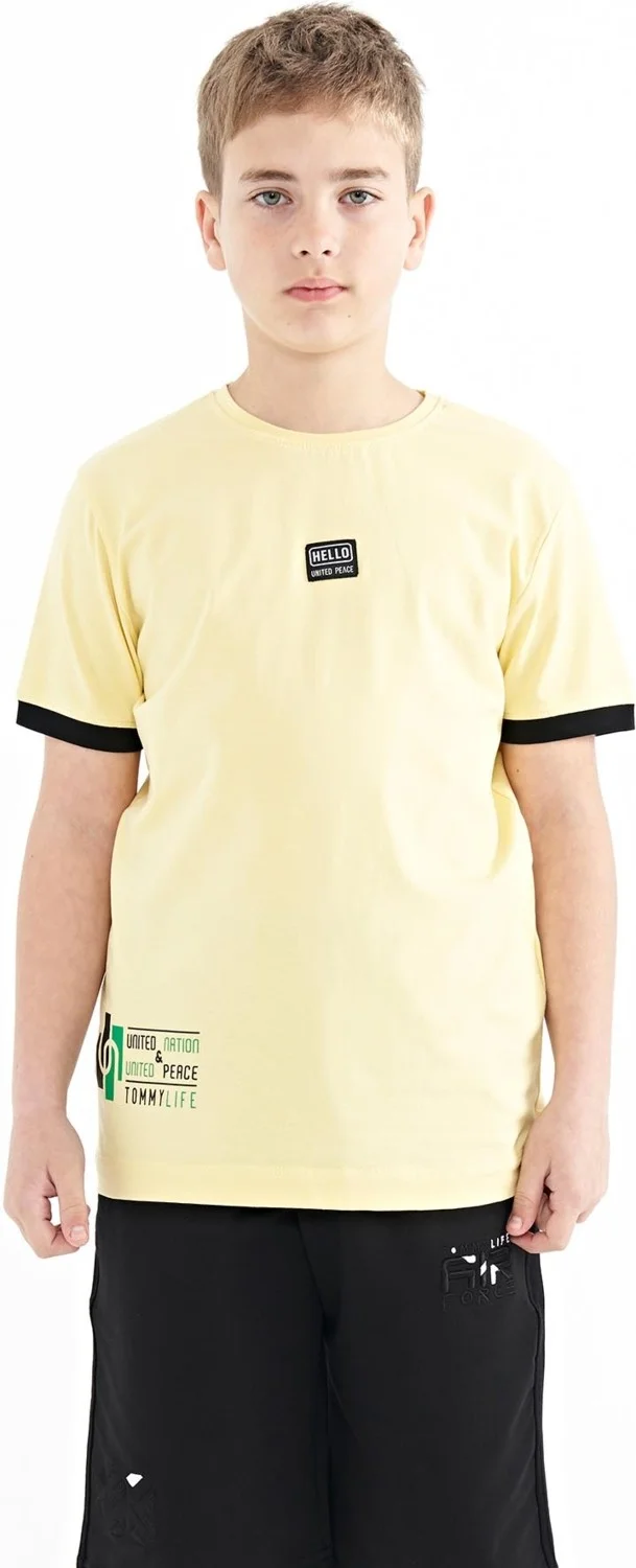 Tommy Life Yellow Printed Standard Pattern O Neck Boy T-Shirt - 11097