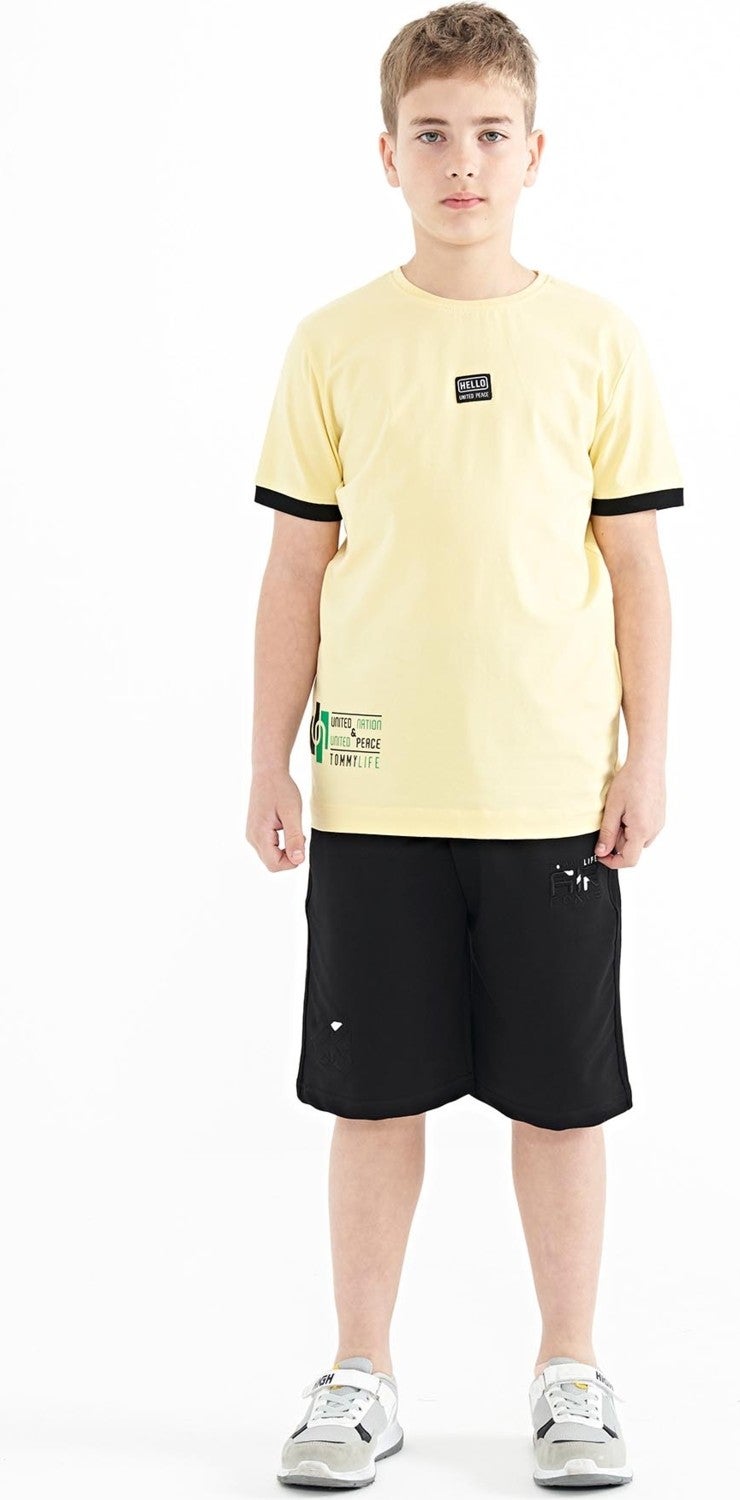 Tommy Life Yellow Printed Standard Pattern O Neck Boy T-Shirt - 11097 - Image 3