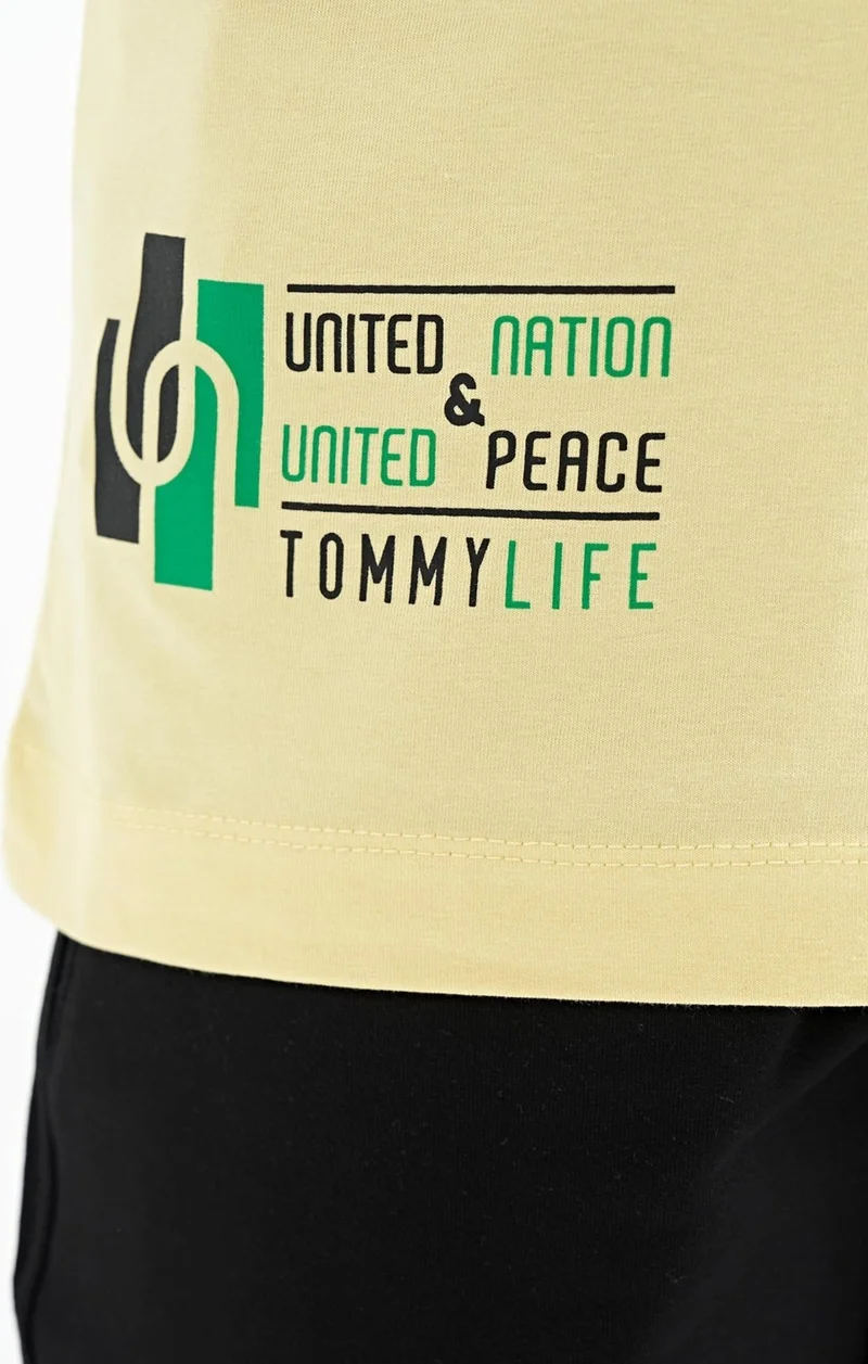 Tommy Life Yellow Printed Standard Pattern O Neck Boy T-Shirt - 11097