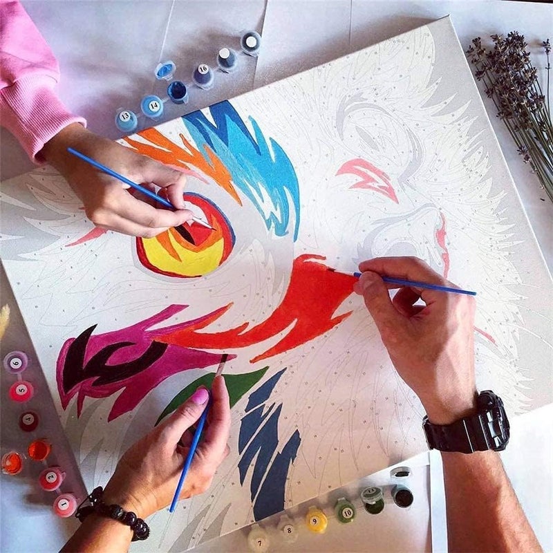 موموبير مجموعة رسم الزيت بالأرقام من Mumoobear للبالغين والمبتدئين، رسم لحيوانات ملونة على قماش مقاس 16×20 بوصة بدون إطار – زرافة ملونة - Image 4