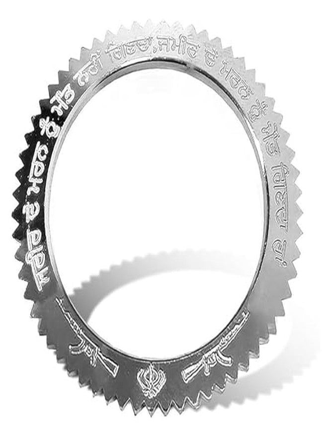 Bhumi Creation Stainless Steel Sikh Khanda Symbol Kada, Sharp Teeth Chakkri Design, 2x14 Size, Religious Bracelet - Image 1