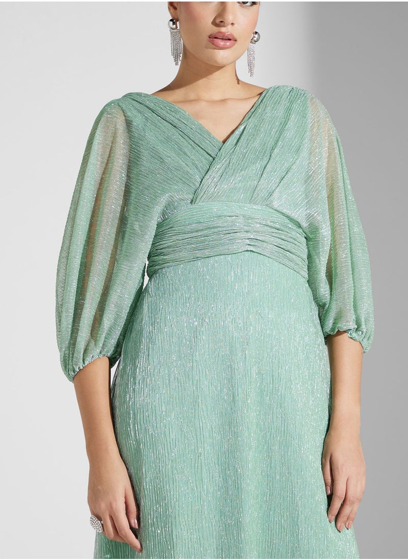 Iyra - Surplice Neck Balloon Sleeve Dress - Image 1