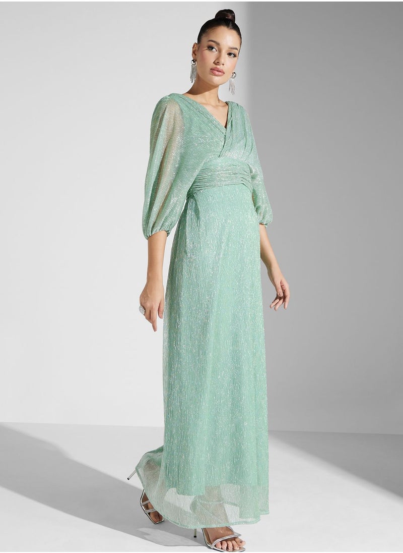 Iyra - Surplice Neck Balloon Sleeve Dress - Image 1