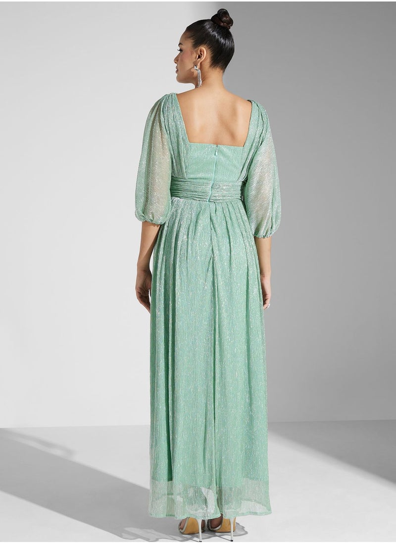 Iyra - Surplice Neck Balloon Sleeve Dress - Image 1