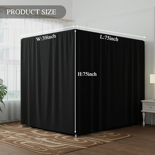 YRDKB Black Canopy Bed Curtains - 4 Corner Post Bed Curtains Twin Lightproof Siamesed Drapes Bed Canopy for Adults & Girls Bedroom Decoration(Black,Twin) - Image 2