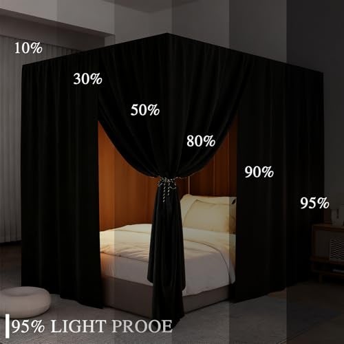 YRDKB Black Canopy Bed Curtains - 4 Corner Post Bed Curtains Twin Lightproof Siamesed Drapes Bed Canopy for Adults & Girls Bedroom Decoration(Black,Twin) - Image 5