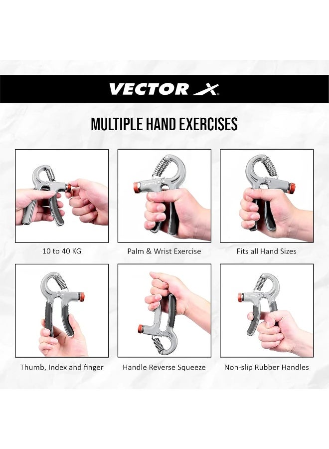Vector X JF-1112 Adjustable Hand Grip Strengthener for Muscle Building Secure Hand Grip Grey - Image 4
