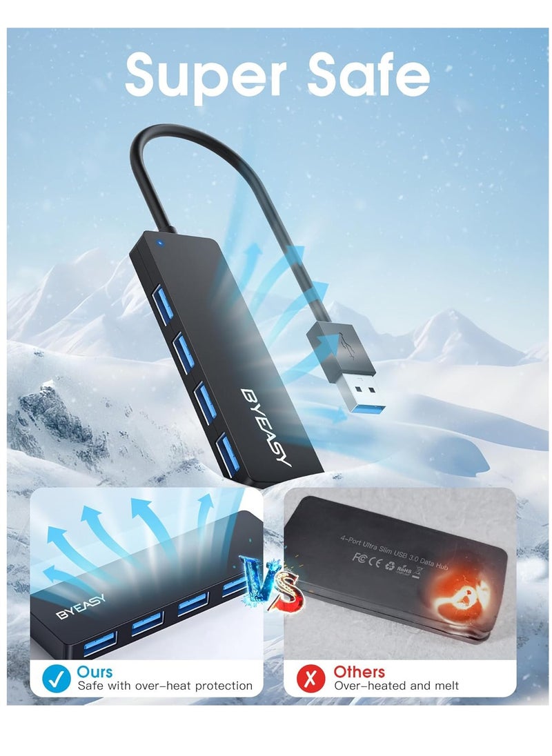 BYEASY - USB Hub, 4 Port USB 3.0 Hub, Ultra Slim Portable Data Adapter Applicable for iMac Pro, MacBook Air, Mac Mini/Pro, Surface Pro, Notebook PC, Laptop, and Mobile HDD - Image 1