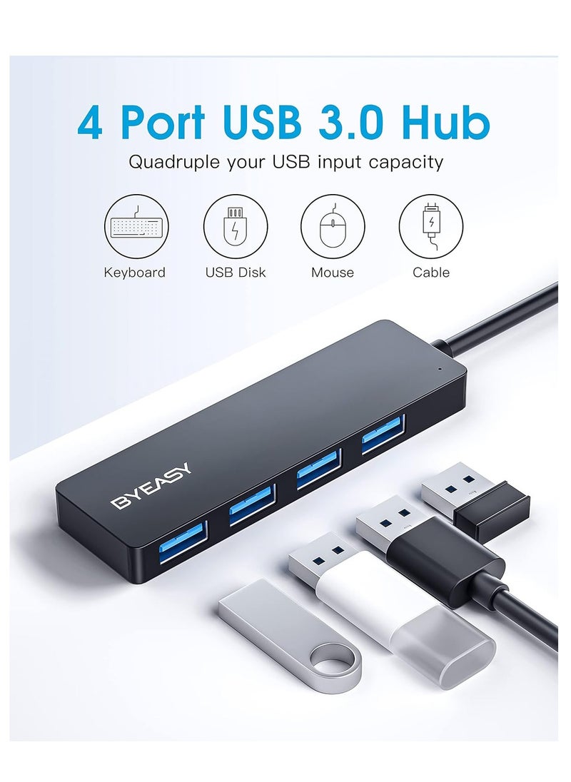BYEASY - USB Hub, 4 Port USB 3.0 Hub, Ultra Slim Portable Data Adapter Applicable for iMac Pro, MacBook Air, Mac Mini/Pro, Surface Pro, Notebook PC, Laptop, and Mobile HDD - Image 1