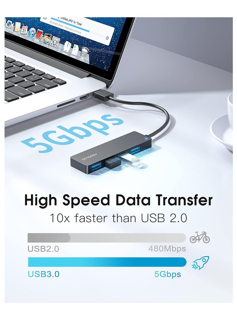 BYEASY - USB Hub, 4 Port USB 3.0 Hub, Ultra Slim Portable Data Adapter Applicable for iMac Pro, MacBook Air, Mac Mini/Pro, Surface Pro, Notebook PC, Laptop, and Mobile HDD - Image 1