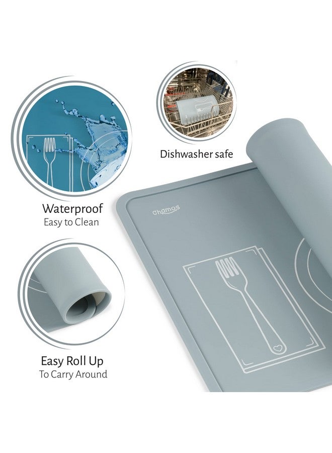 CHAMOS Montessori Placemat for Toddlers - Kids Silicone Mats for Dining Table - Set of 2 - Table Setting Learning (Blue and Grey) - Image 3