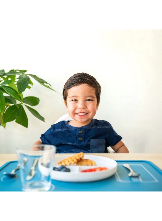 CHAMOS Montessori Placemat for Toddlers - Kids Silicone Mats for Dining Table - Set of 2 - Table Setting Learning (Blue and Grey) - Image 4