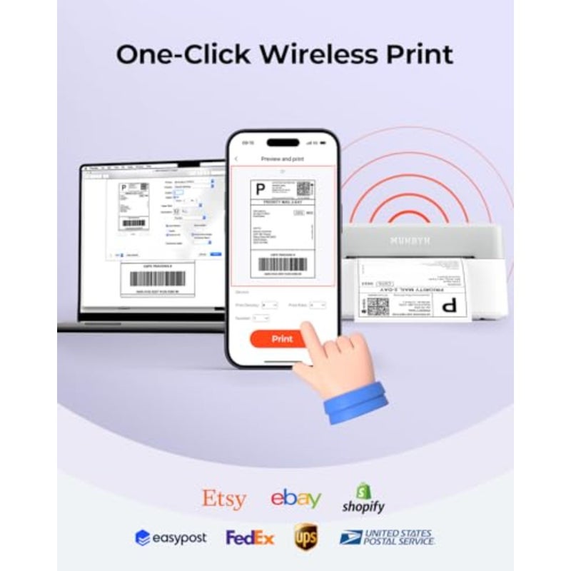 Bluetooth Shipping Label Printer 4x6 Thermal Printer For 403B White Home Office Warehouse Use 102 mm x 152 mm Wireless Direct Thermal Printing - Image 3