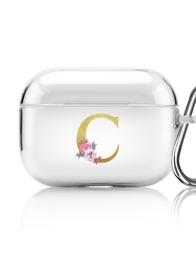 Stylizedd Classic Clear printed Case for Apple Airpods Pro Soft TPU Gel Thin Transparent Flexible Cover - Custom Monogram Initial Letter Floral Pattern Alphabet - C (Clear )  - Image 1