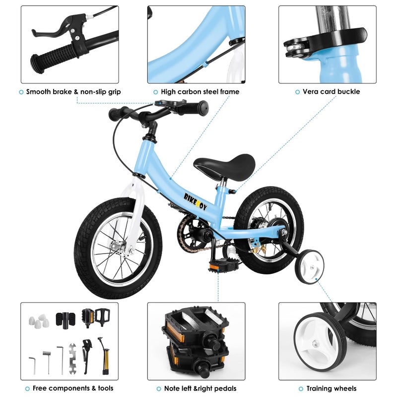 bikeboy Balance Bike 3 in 1,The Dual Use of a Kids Balance Bike and Toddler Bike, for 2 3 4 5 6 7 Years Old -12 14 16 Inches with Training Theory, Brake, Pedal - Image 4