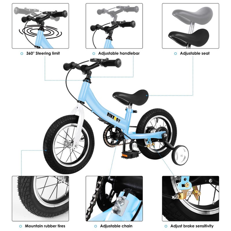 bikeboy Balance Bike 3 in 1,The Dual Use of a Kids Balance Bike and Toddler Bike, for 2 3 4 5 6 7 Years Old -12 14 16 Inches with Training Theory, Brake, Pedal - Image 3