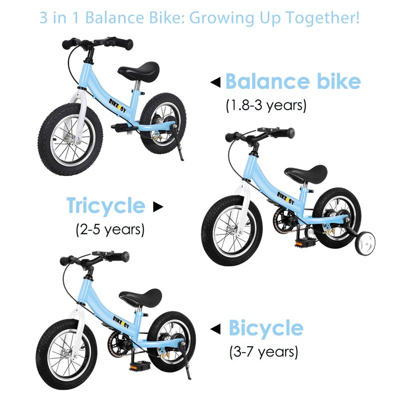 bikeboy Balance Bike 3 in 1,The Dual Use of a Kids Balance Bike and Toddler Bike, for 2 3 4 5 6 7 Years Old -12 14 16 Inches with Training Theory, Brake, Pedal - Image 2