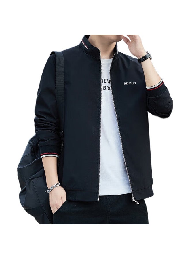 ROMON Men'S Fashion Business Casual Baseball Jacket Stand Collar Top Clothing Men'S Kj11 Black Xl - Image 1