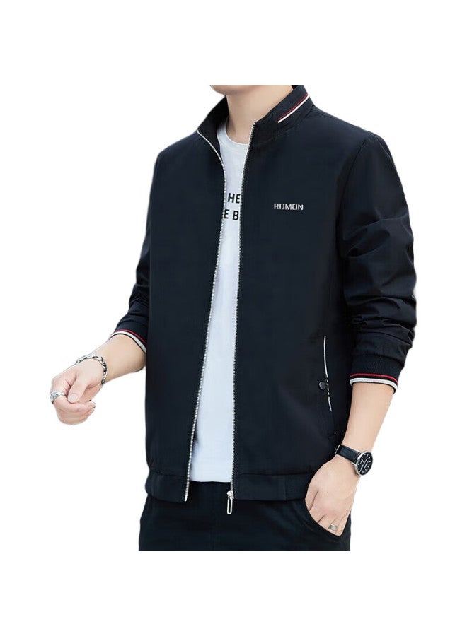 ROMON Men'S Fashion Business Casual Baseball Jacket Stand Collar Top Clothing Men'S Kj11 Black Xl - Image 3
