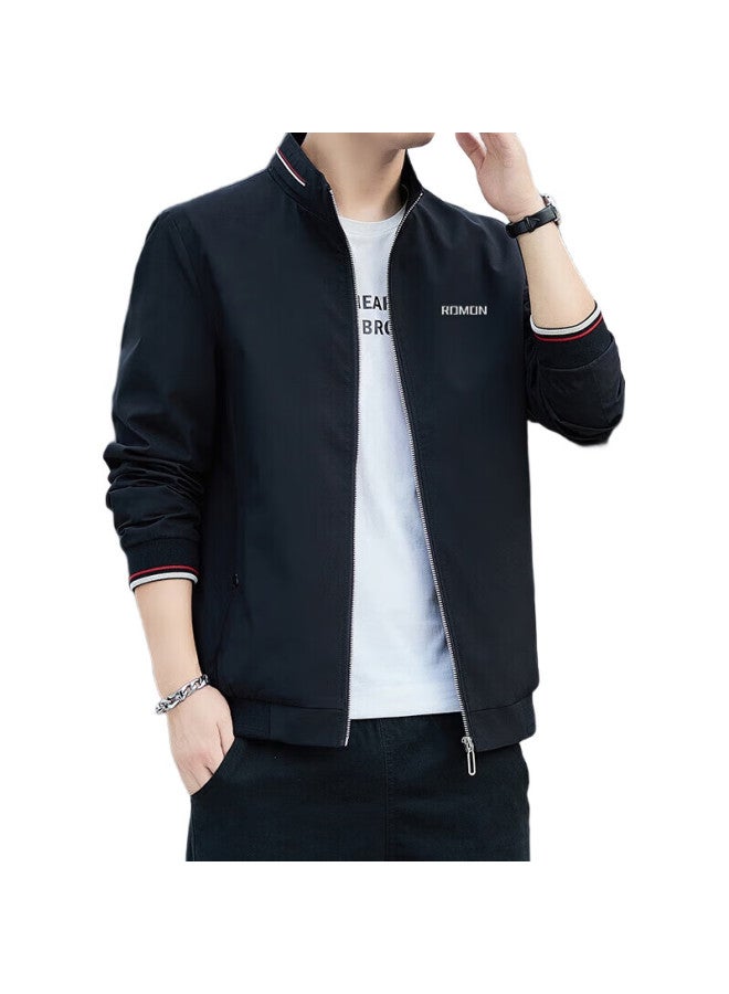 ROMON Men'S Fashion Business Casual Baseball Jacket Stand Collar Top Clothing Men'S Kj11 Black Xl - Image 2