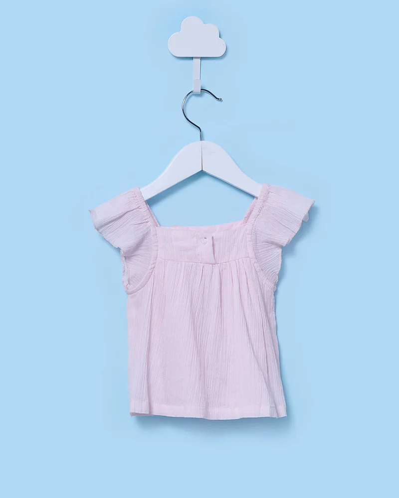 Redtag Infant Girls Pink Crepe Square Neck Blouse