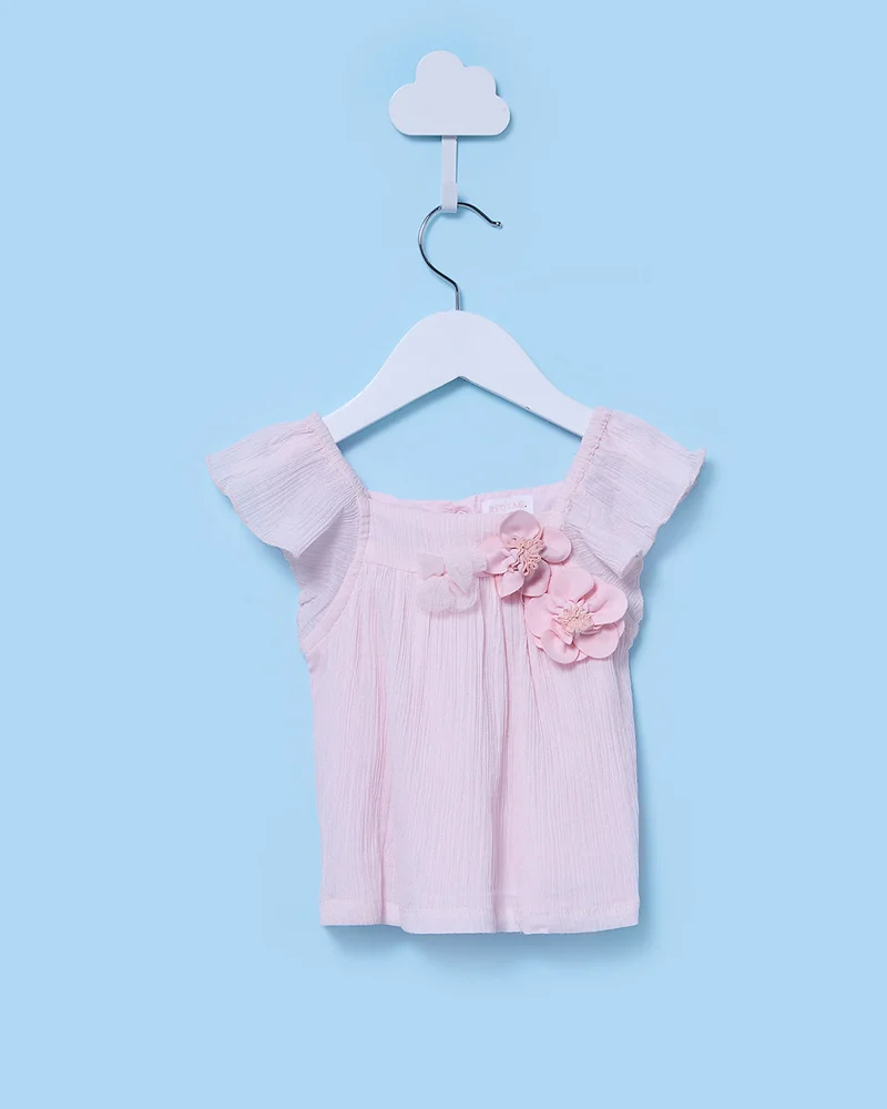 Redtag Infant Girls Pink Crepe Square Neck Blouse