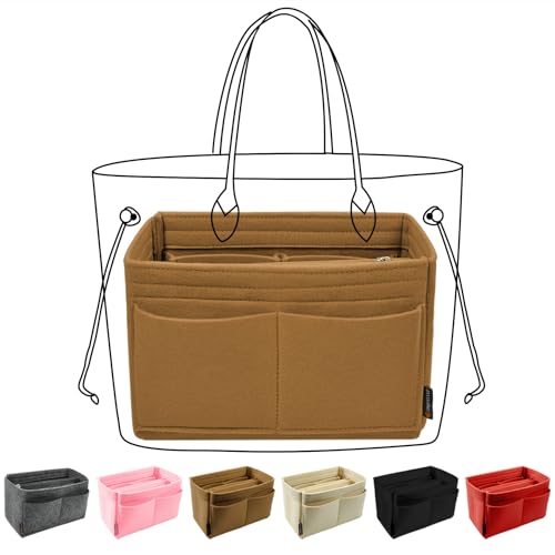 OMYSTYLE Brown Large Organizer Insert, Felt Tote Bag Organizer Insert with 5 Sizes, Handbag Dividers for Inside Purse, Compatible with Longchamp, Neverful, Speedy and More - Image 1