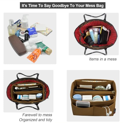 OMYSTYLE Brown Large Organizer Insert, Felt Tote Bag Organizer Insert with 5 Sizes, Handbag Dividers for Inside Purse, Compatible with Longchamp, Neverful, Speedy and More - Image 4