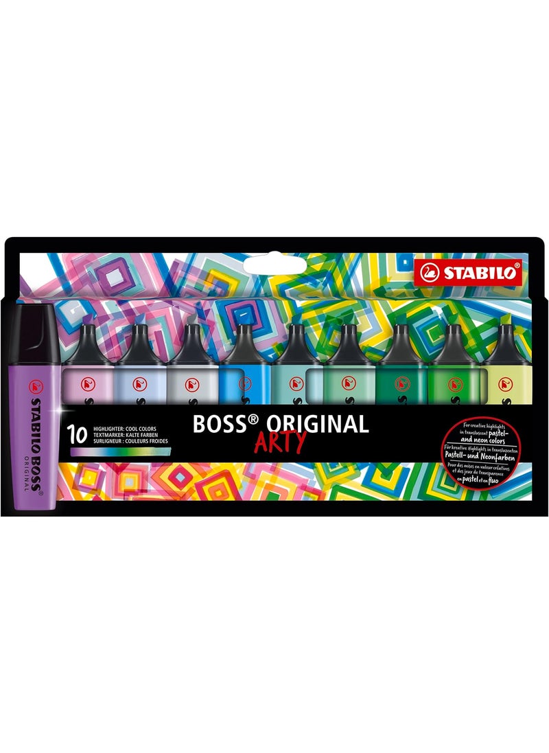 STABILO STABILO Highlighter BOSS ORIGINAL  ARTY  Pack of 10  Cool Colors Chisel Tip AntiDry Out Technology  - Image 1