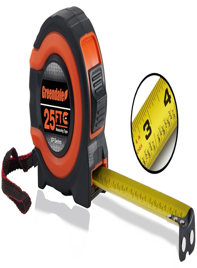 Greendale - 25 ft Tape Measures - Easy to Read Fractions to 1/8th inch - Magnetic Tip - Thumb and Quick Lock - Autowind - Belt Clip - Red/Orange (1, 25ft - Orange-Red) - Image 1