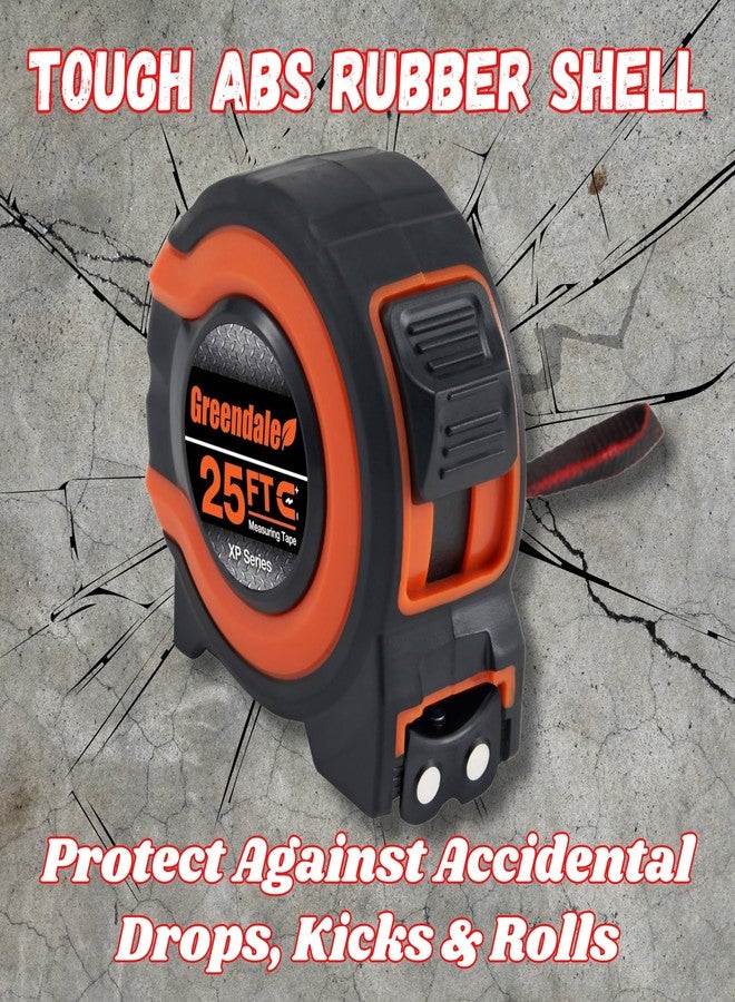 Greendale - 25 ft Tape Measures - Easy to Read Fractions to 1/8th inch - Magnetic Tip - Thumb and Quick Lock - Autowind - Belt Clip - Red/Orange (1, 25ft - Orange-Red) - Image 2