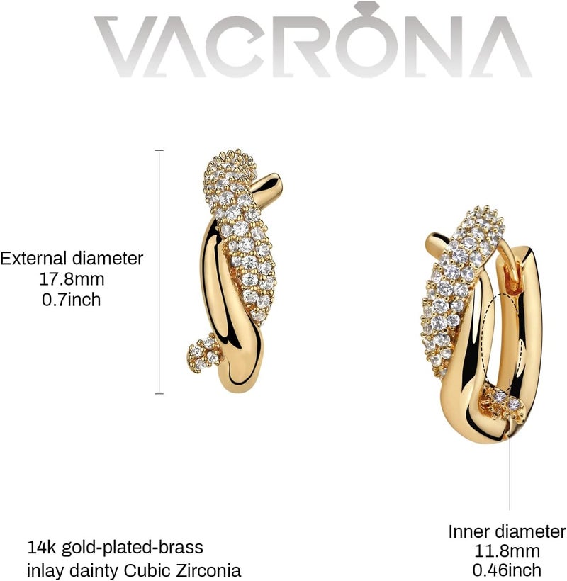 VACRONA أقراط هوجي من زركونيا مكعبة مطلية بالذهب عيار 14 قيراطًا، أقراط صغيرة خفيفة الوزن، حلقات بسيطة هوجي، هدية للنساء - Image 4