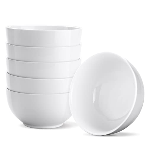 Yedio White Ceramic Cereal Bowls, 17 Ounce Porcelain Bowl for Kitchen Cereal Soup Rice Salad Pasta Dessert Snack Fruits Ice Cream, Set of 6, Microwave Dishwasher Freezer Oven Safe Easy Clean Stackable - Image 1