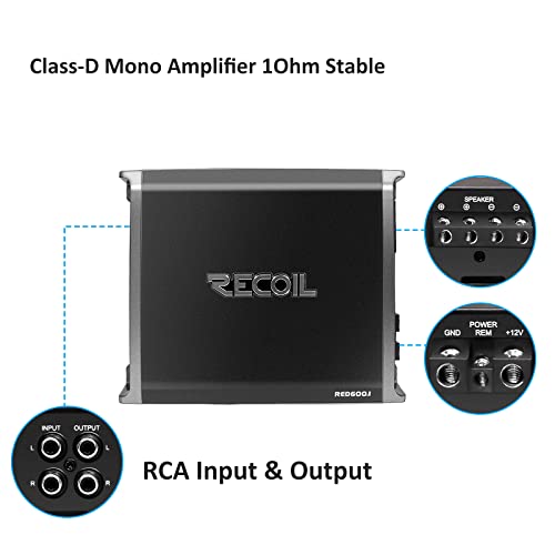 Recoil RED600-1 1320 Watts Class-D Car Audio Mono-Block Subwoofer Amplifier, 1 Ohm Stable, Remote Bass Knob Included - Image 3