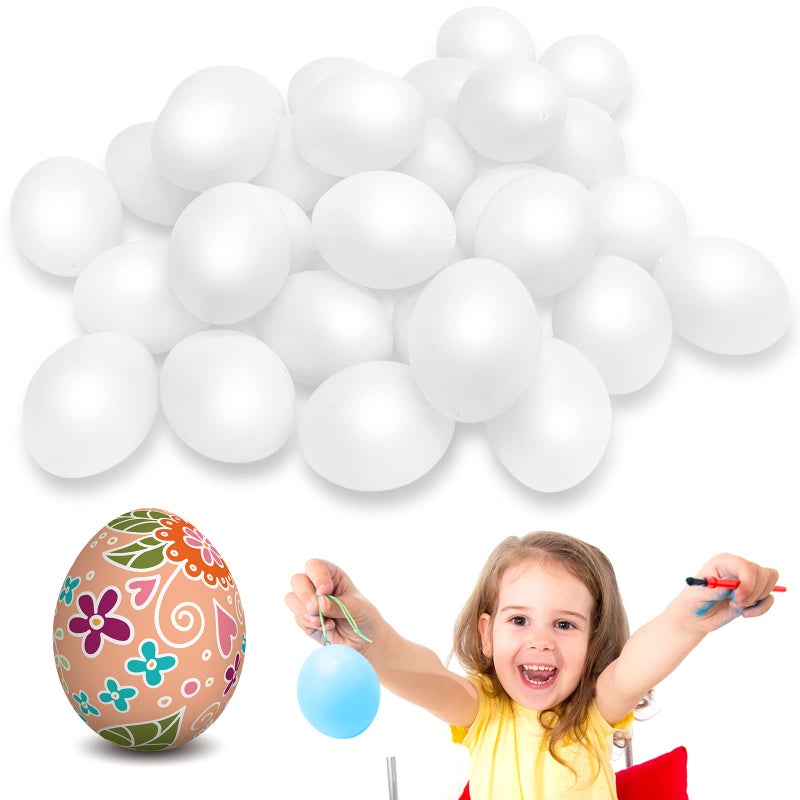 Hamiggaa 30 Pcs Plastic White Fake Eggs,Easter Eggs,Realistic White Eggs,Faux Fake Egg for DIY Crafts,Painting,Party,Home Decor,Kids,Kitchen - Image 1