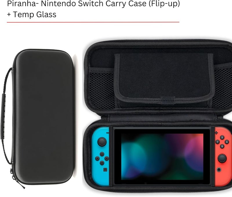 بيرانا حقيبة حمل متعددة الاستخدامات لـ Nintendo Switch / Switch OLED مع زجاج مقوى لـ Switch OLED - حقيبة صلبة واقية للسفر تحتوي على 8 خراطيش ألعاب، لحمل جهاز Nintendo Switch وملحقاته، أسود - Image 1