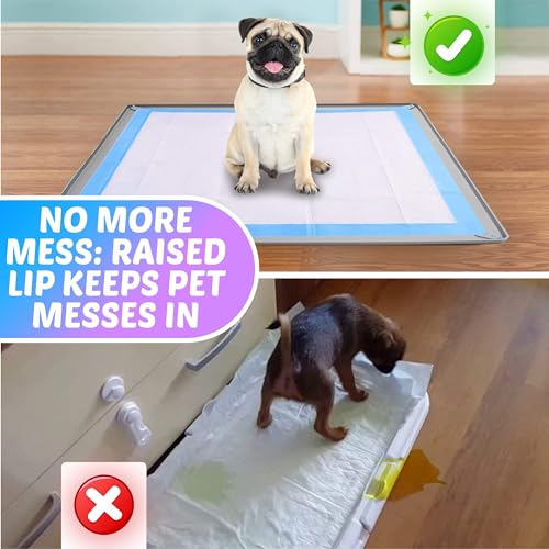 Skywin TidyFriend Dog Pee Pad Holder Tray Fits for 28” x 34” Pee Pads with Corner Lock Holes, Raised Edges, Non-Spill, Easy to Clean Silicone Dog Potty Tray Holder, for Indoor Floor Protection (Light Grey) - Image 3