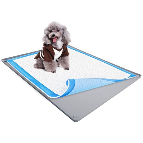 Skywin TidyFriend Dog Pee Pad Holder Tray Fits for 28” x 34” Pee Pads with Corner Lock Holes, Raised Edges, Non-Spill, Easy to Clean Silicone Dog Potty Tray Holder, for Indoor Floor Protection (Light Grey) - Image 1
