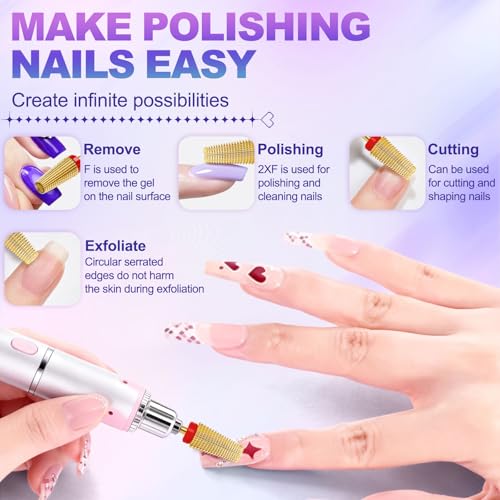 FANTEXY 5-in-1 Tungsten Carbide Nail Drill Bit, 3/32" Gel Polish Remover Drills Bit,Cone Tungsten Drill Bits Set Nail File, Professional Tungsten Steel Nail Drills Tip for Acrylic Gel Nails (Fine-F) - Image 4
